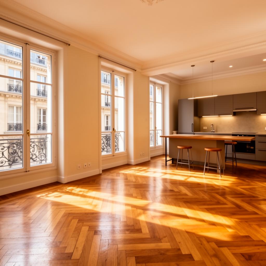 Appartement T3 Lyon 7e — salon lumineux avec parquet